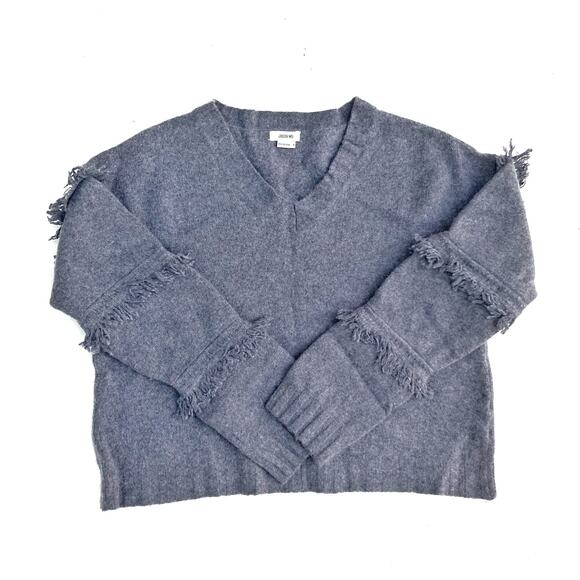 Jason Wu Gray Cropped Wool Sweater | Boxy Fit Textured Sleeve Chic Fall Staple - Picture 1 of 16